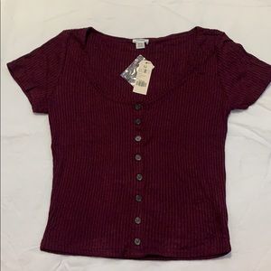 GARAGE Maroon Button Down Top